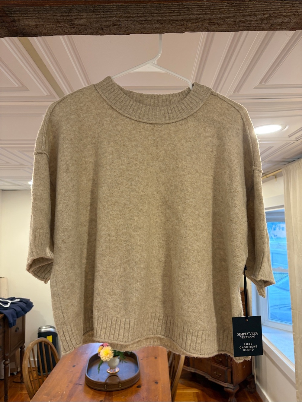 Simply Vera Vera Wang Tan Crewneck Short-Sleeve Sweater